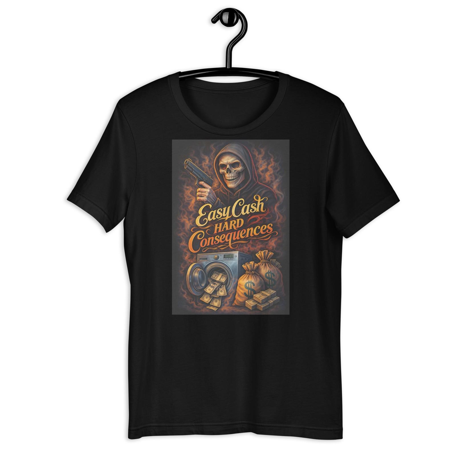 Skull Money Gangster Graphic T-Shirt Easy Cash Hard Consequences S разноцветный