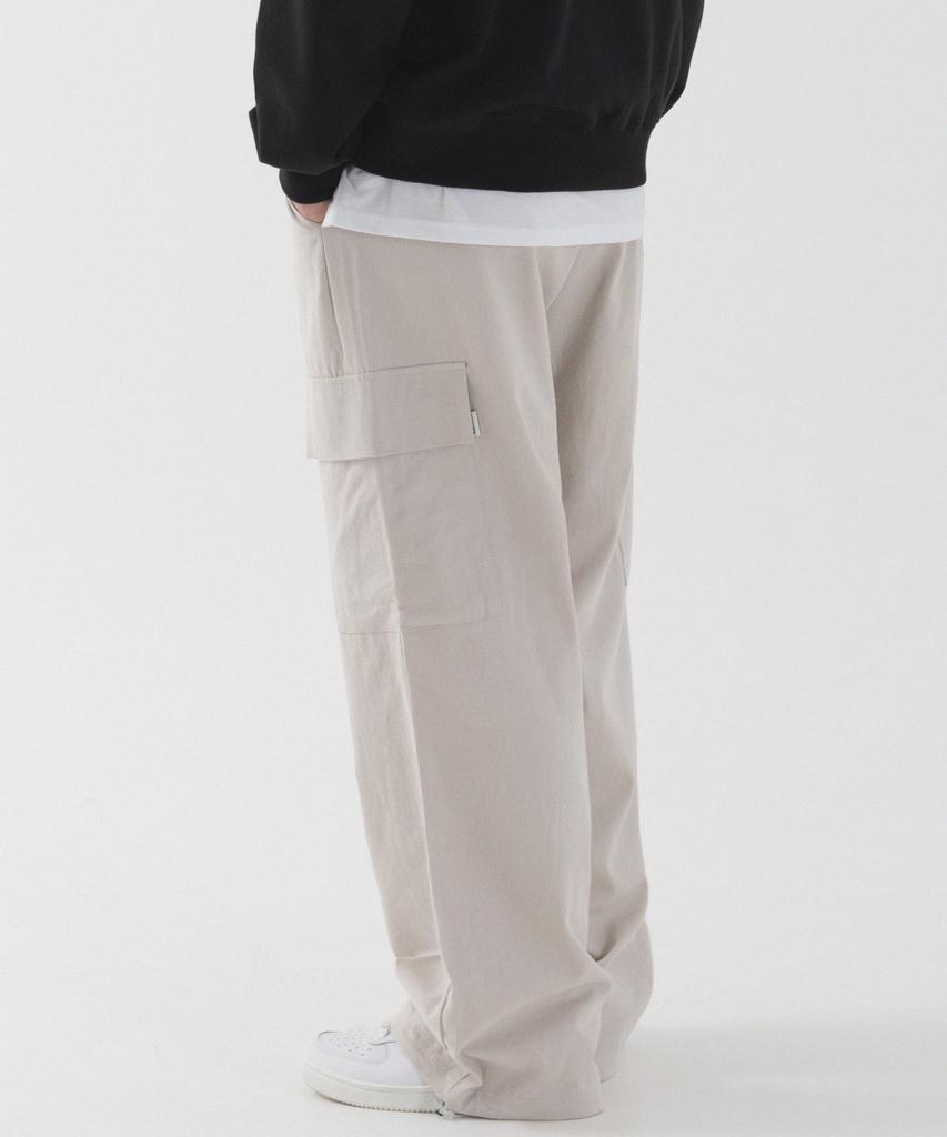 PIANER String Wide Cotton Cargo Pants (Light Beige)