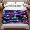 Astronaut Space Theme Soft Blanket Personalized Custom Name Text Print Warm Blanket Home Sofa Bedroom Decor