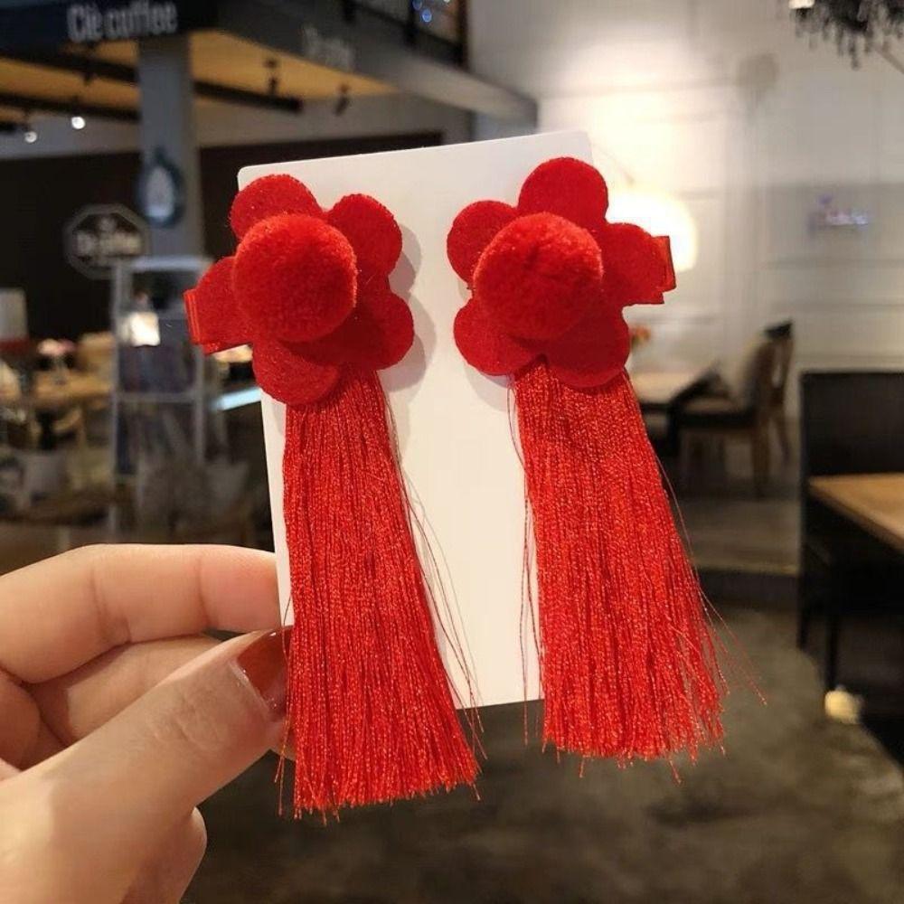 Ball Red Butterfly Children Barrettes Duckbill Clips Chinese Hanfu Hair Clips Festival Hairpins