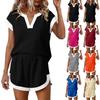 Women's Fashionable Casual V-Neck Top And Shorts Set