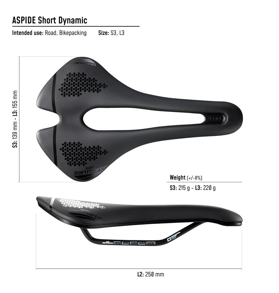 Selle San Marco Bicycle Saddle Aspide Short Dynamic Wide Size WIDE L3 W 155 X L 250 Mm ASPIDE Short Dynamic Wide 911MW401 / -