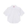 TBJL Women's White Pinstripe Campus Style Short Sleeve Blouse