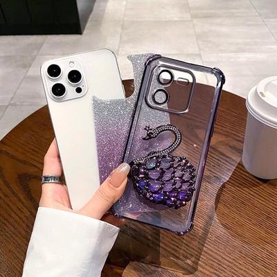 Applicable To Apple 16 Rhinestone Swan Holder Mobile Case Four-corner Anti-fall IPhone15 ProMax Advanced Protection Case