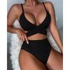 Women's 2 Piece Ribbed Bikini Set New Solid Color Wrap Cross Front Tie Back High Waisted Sexy Spaghetti Strap Summer Beach Swimwear