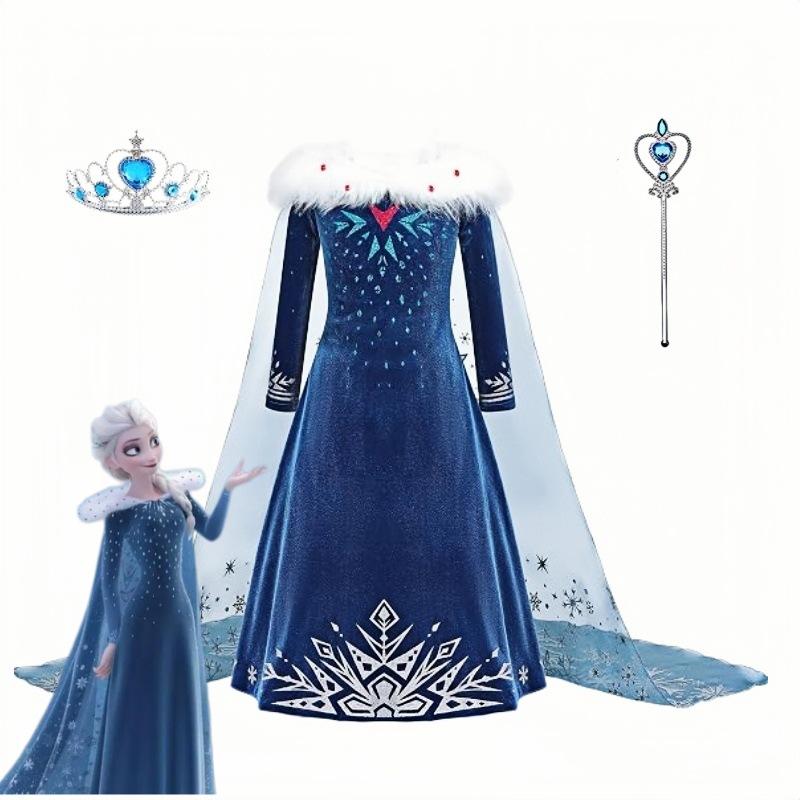 Vestito da Principessa Elsa Costume Cosplay Frozen Outfit per Gioco di Ruolo Bambini Vestito Invernale per Bambine Spesso con Fodera in Pile
