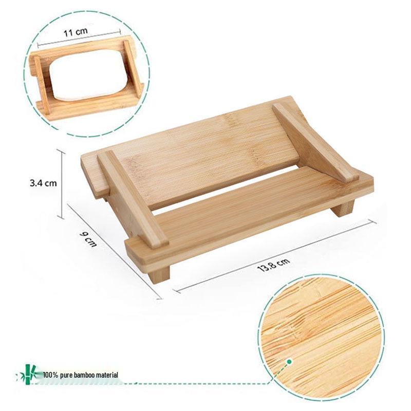 

High-End Bamboo Solid Wood Soap Dish and Holder with Drainage 13.8 x 9 x 3.4 cm
