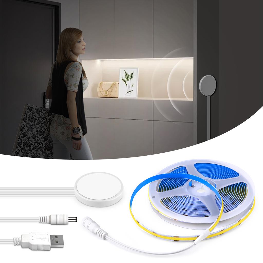5V USB COB LED Strip Lights Hand Sweep Touch Sensor Dimmer Switch High Density Flexible LED Tape Bedroom Kitchen Mirror Lighting