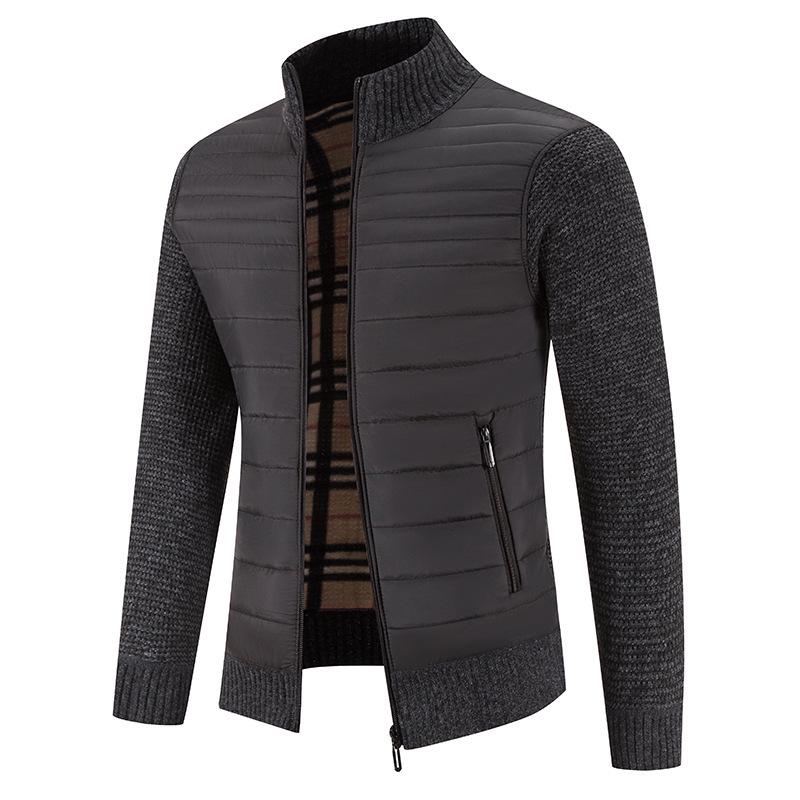Men's Stand Collar Color Block Knitted Cardigan - Plus Size, Warm, and Thickened for Autumn/Winter