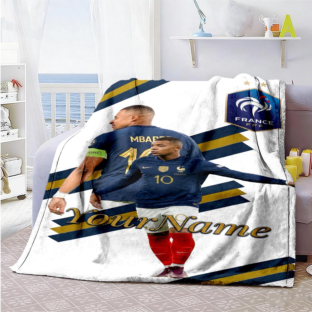 Mbappe 63 Personalized Name Blanket Lightweight Customizable Blanket Comfortable Suitable for Sofa Livingroom Picnics Nap Four Seasons Multipurpose