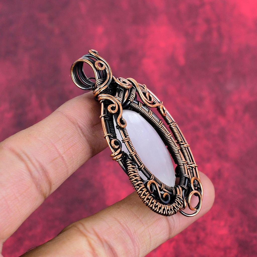 Selenite Pendant Copper Wire Wrapped Pendant Handmade Natural Gemstone Pendant Copper Jewelry Gift for Mom Designer Pendant Selenite Jewelry