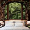 Forest Window Tapestry, Nature Outdoor Tree Wall Backdrop, Woodland Scene Large Mural For Bedroom Living Room Office Decor