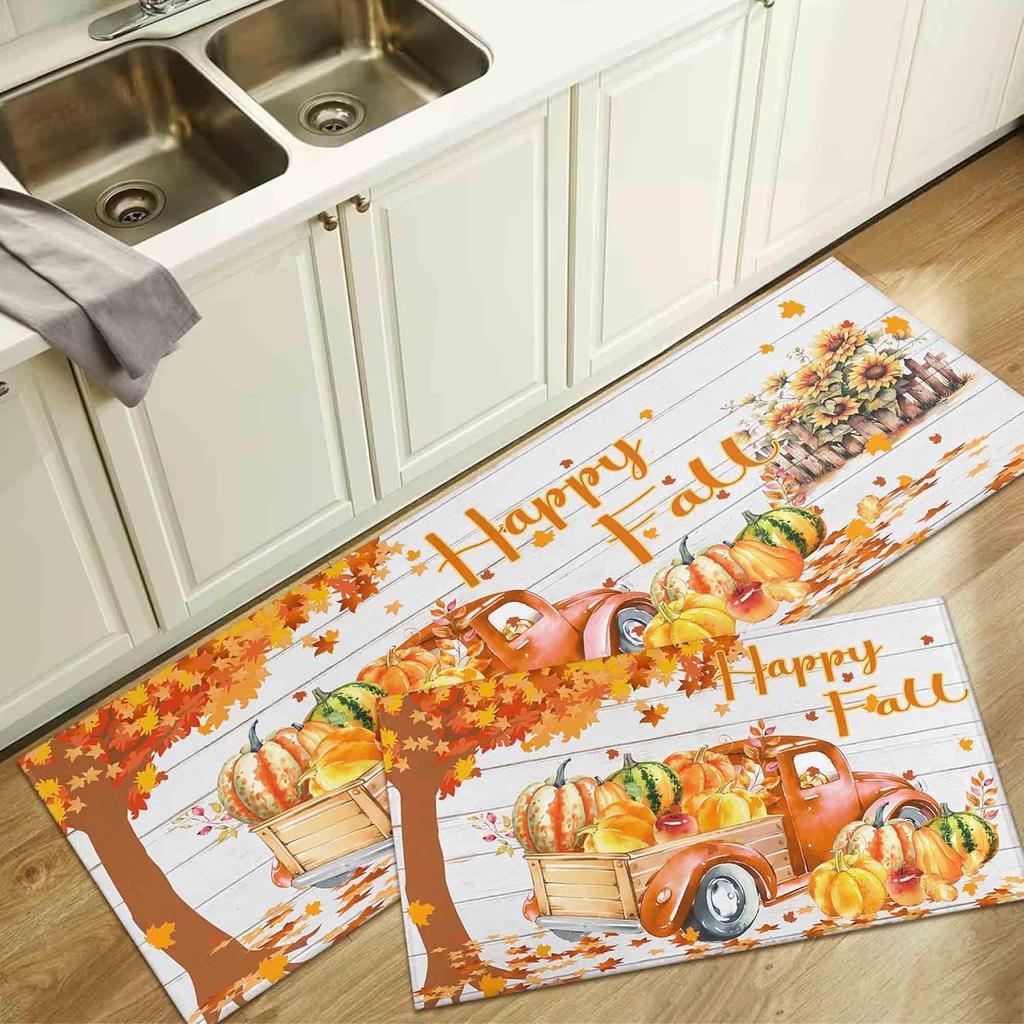 Thanksgiving Kitchen Mat Autumn Pumpkin Oil-Absorbing Dirt-Resistant Non-Slip Floor Mat Porch Easy To Take Care Of Foot Mat