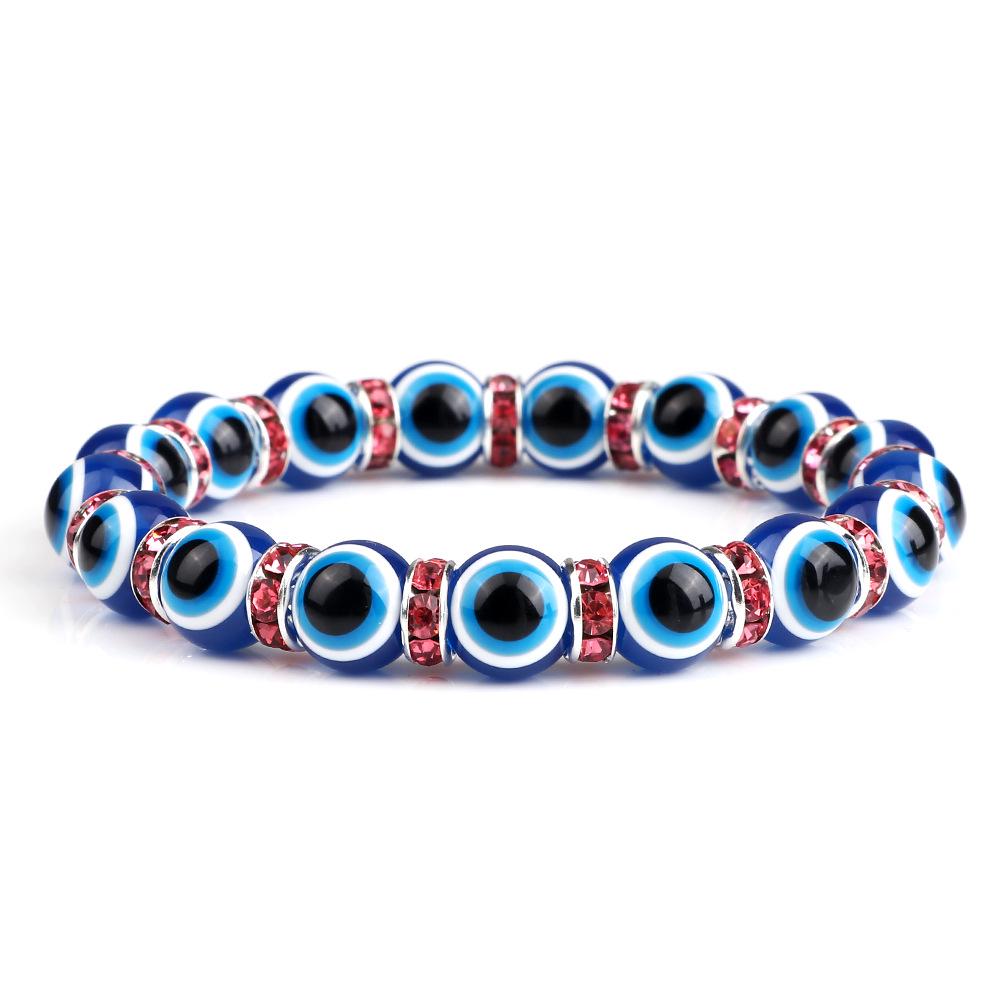 Devil's Eye Beaded Yoga Bracelet with Rhinestone Accents