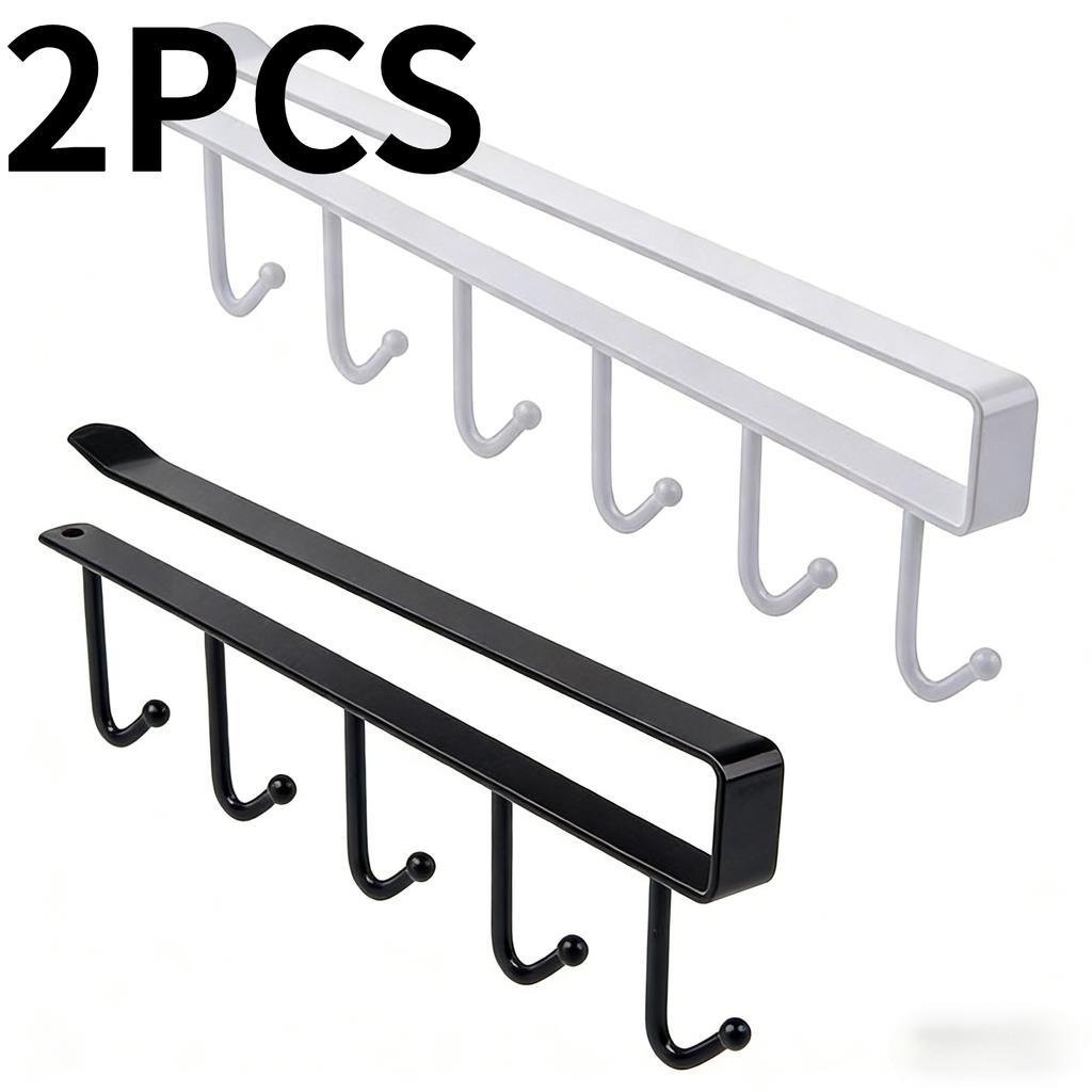 Multifunction 6 Hook Iron Art Wardrobe Hooks Mug Cup Hanger Bathroom Sundries Storage Organizer Kitchen Cabinet No Nailing Hooks
