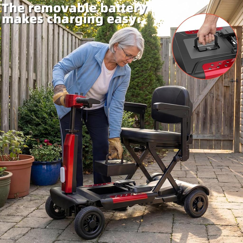 Portable Mobility Scooter, 30km Range, 130 Kg Load Capacity, Anti-Tip Design, Replaceable Battery, TODIMART X11 Foldable Mobility Scooter for Adults