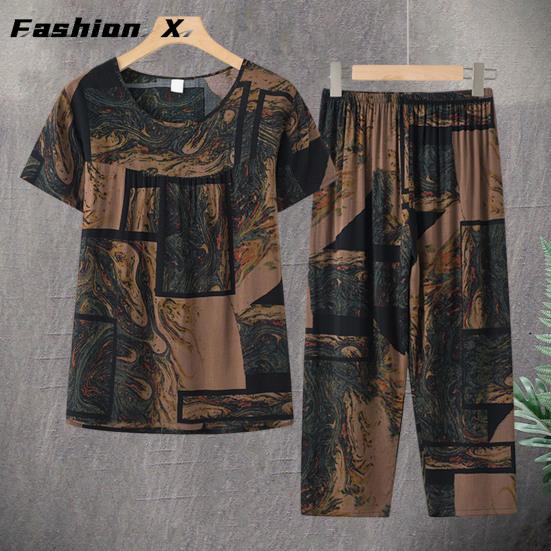 Fashion Pajamas Two Piece Set Set T-shirt Pants Set Women's Summer Pajamas for Mom