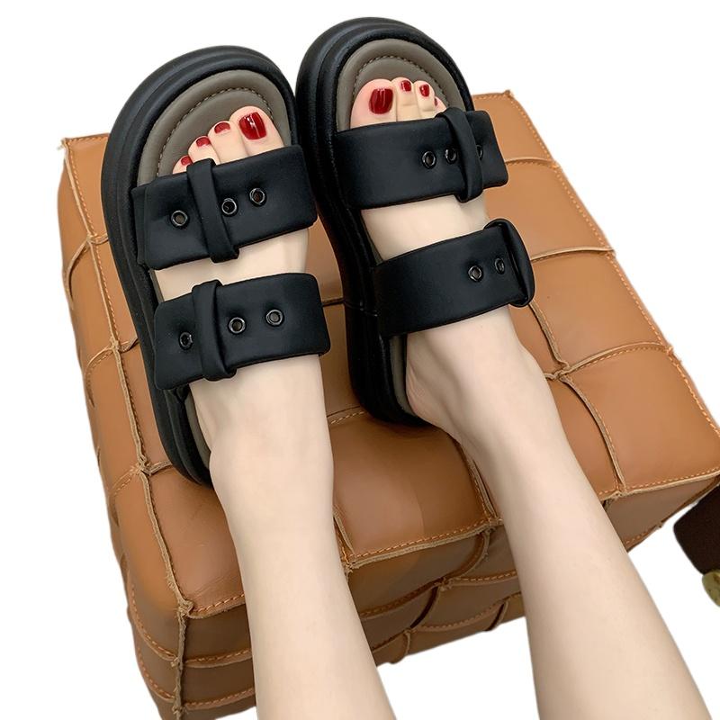 Mode Neue Damen Leichte Schnalle Dicke Sohle Hausschuhe Sommer Slip-On Plateau Pantoletten Weiches EVA Outdoor Plus Niedriger Absatz Schuhe