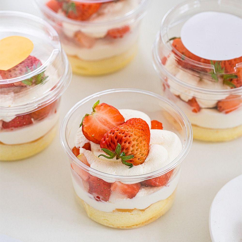 50 Stück 150/250ml Dessertbecher Schüsselbehälter Runde Form Dessertbecher mit Deckel Dessertwerkzeuge