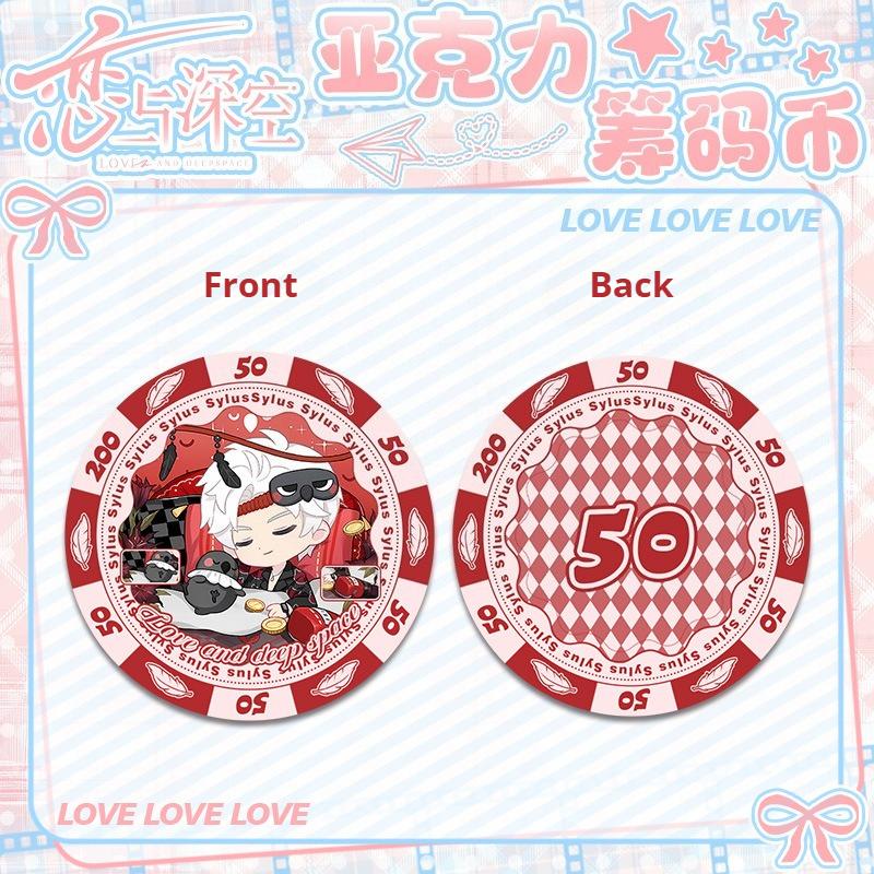 Love and Deepspace Sylus Rafayel Zayne Xavier Caleb Acrylic Chip Coin 43MM Anime Cosplay Colorful Pattern Game Coin Game Gift