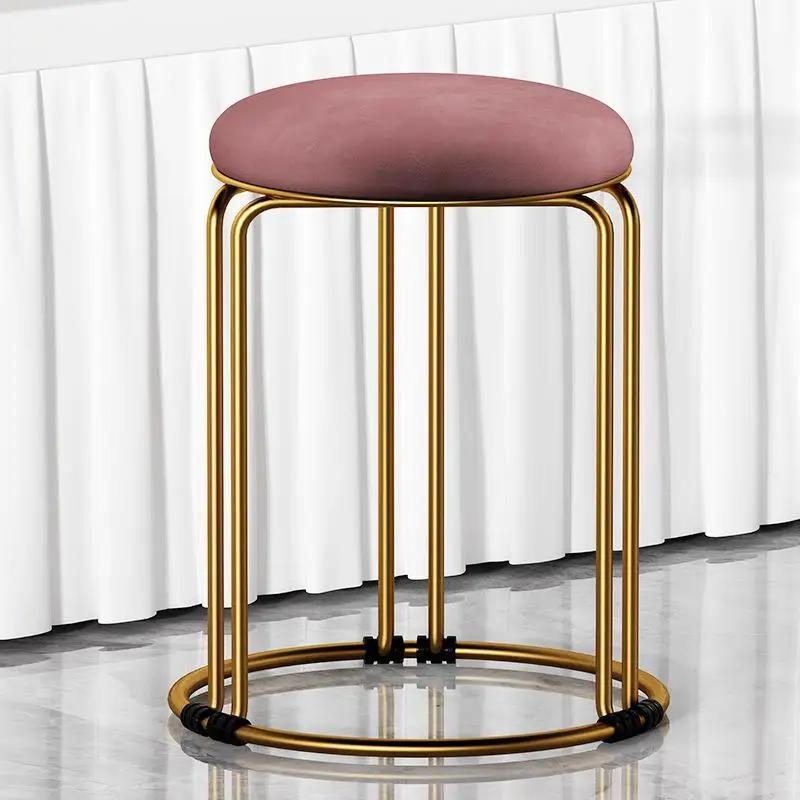 Круглый табурет из арматуры Устойчивый Мягкая ткань Гостиная Обеденный стол Барный стул Портативный легкий табурет Туалетный столик в спальне белый 10860₽