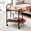 Homlly 2-Tier Walnut Mobile Rolling Kitchen Trollery Cart with Wheels