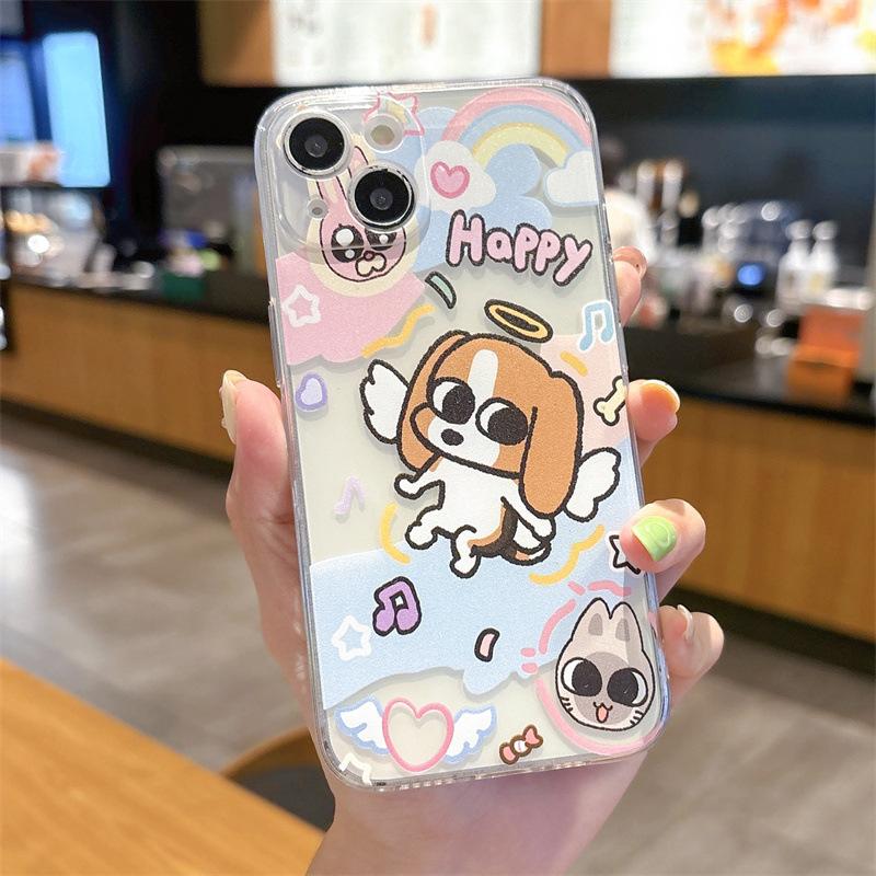 Puppy cat cartoon for iPhone111/12 mobile phone case all-inclusive Apple 13/14/15/16 transparent soft