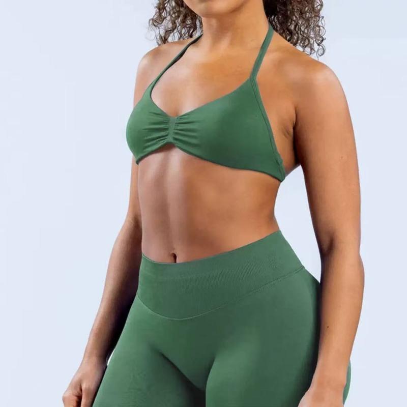 

Jenny s new neck sports underwear women s chest pad yoga beautiful back running sports outdoor bra L фісташкова кольору