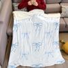 Baby Blue Bow Flannel Blanket Warm Soft Halloween Christmas Couch Warm Cozy Decorative Decor Gift for All Season