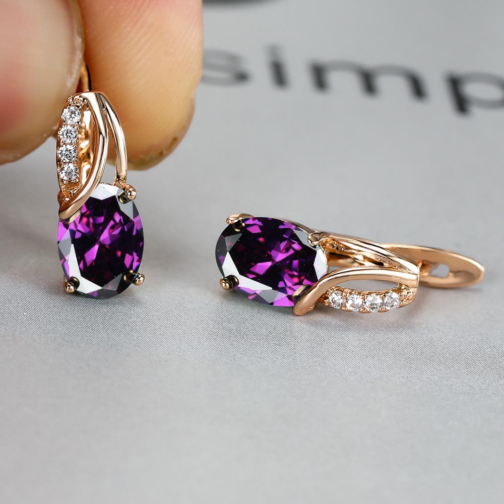 Oval Blue Zircon Diamond Champagne Gold-Plated Earrings for Weddings & Engagements