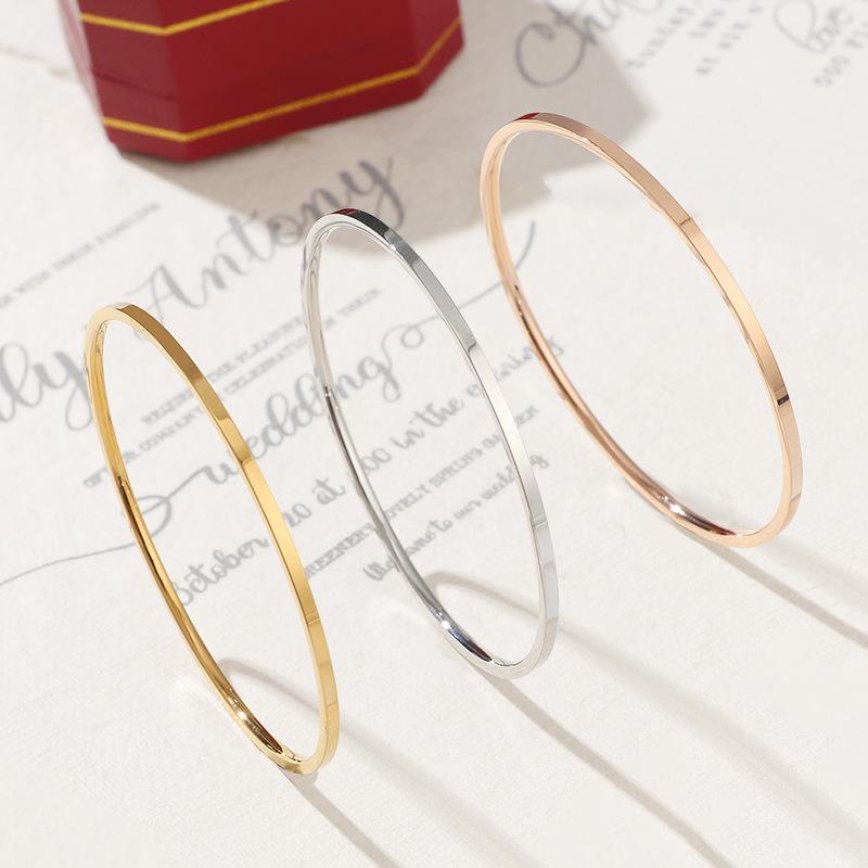 New Smooth Titanium Steel Bracelet: 18K Gold Plated Multi-Ring Stacking Thin Bracelet for Women - No Fade.