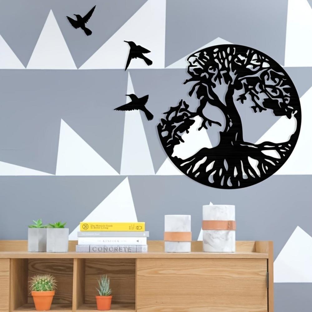 1pc, Tree Of Life And Three Little Birds Metal Wall Art 11"x11" Decorative Metal Wall Art - Tree of Life & Three Little Birds.
