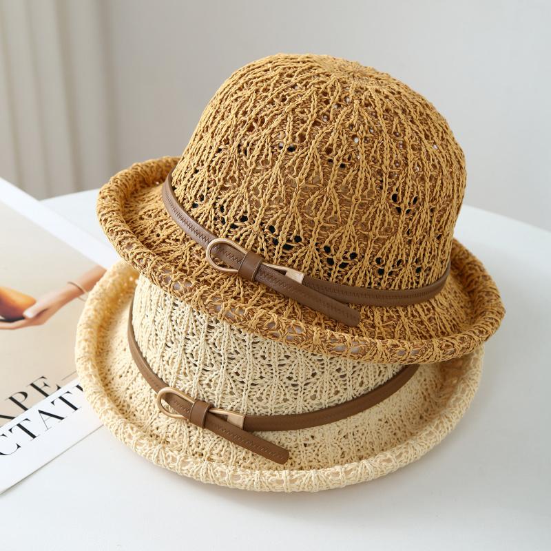 Knit Bucket Hat Women Belt Design Spring Summer Windproof Sun Hat Casual New Ladies Headwear