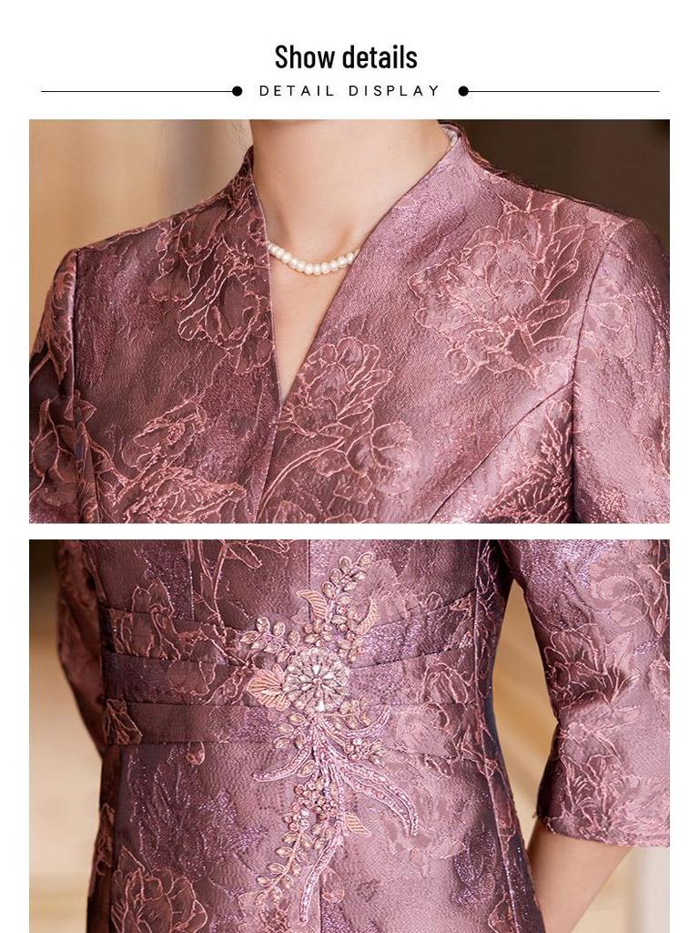 Autumn 2025 Elegant Toasting Dress for Mother-in-Law - Stylish Formal Attire for Middle-Aged and Elderly Women