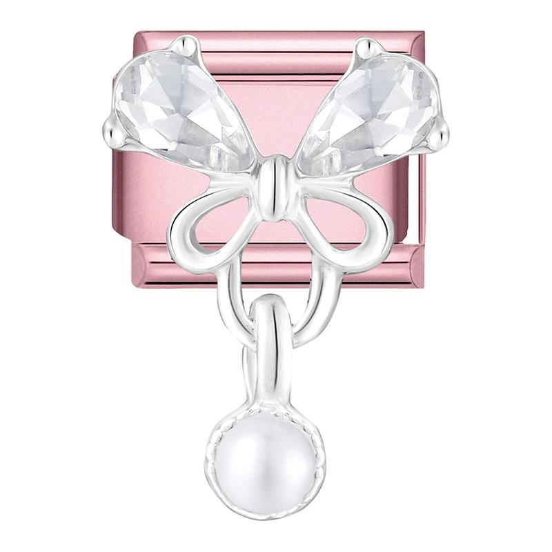 Fashion Zircon Pink Butterfly Star Bow Flower Rabbit Italian Charm Links Fit 9MM Stainless Steel Bracelet Women DIY Making Gift