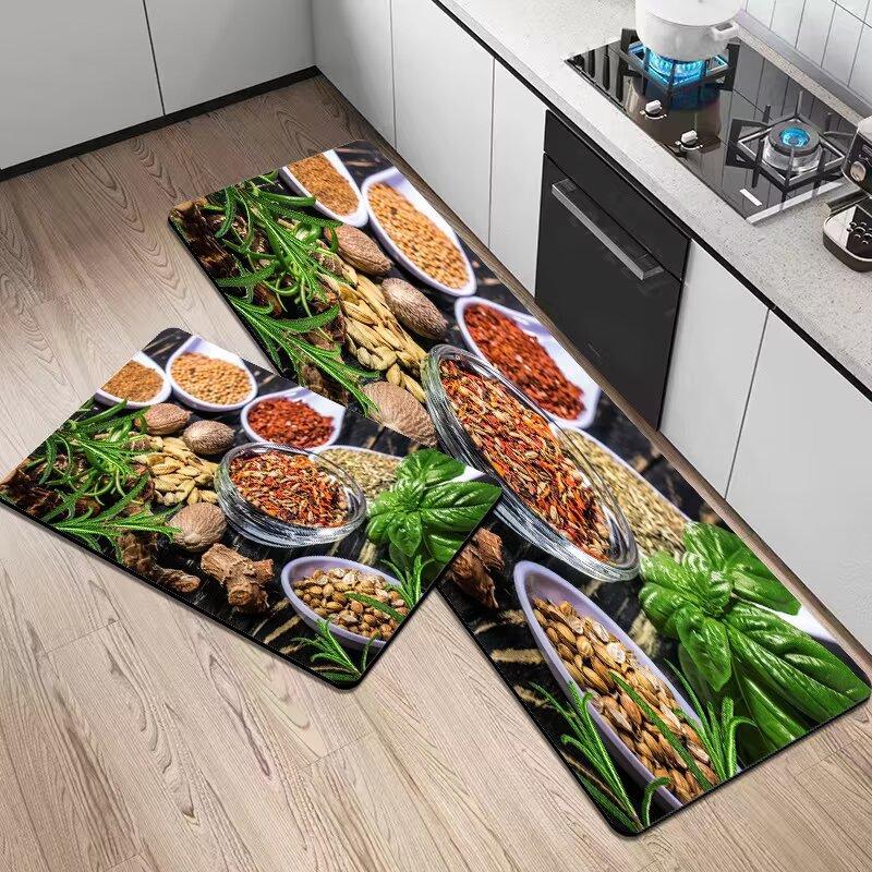 Vegetable And Fruit Pattern 3D Printed Kitchen Rug Water-Absorbing Stain-Resistant Laundry Room Door Mat Home Decor