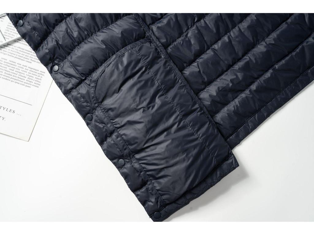 Giacca da uomo leggera senza colletto in piumino - Autunno/Inverno, Tinta unita, Calda manica lunga