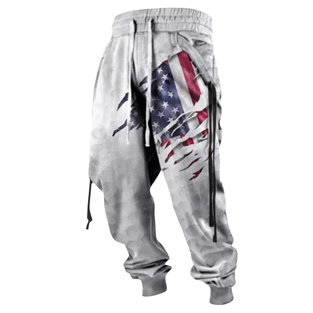 Men's Printed Casual Sports Pants Men's Fashion Lace-Up Fleece Sports Pants