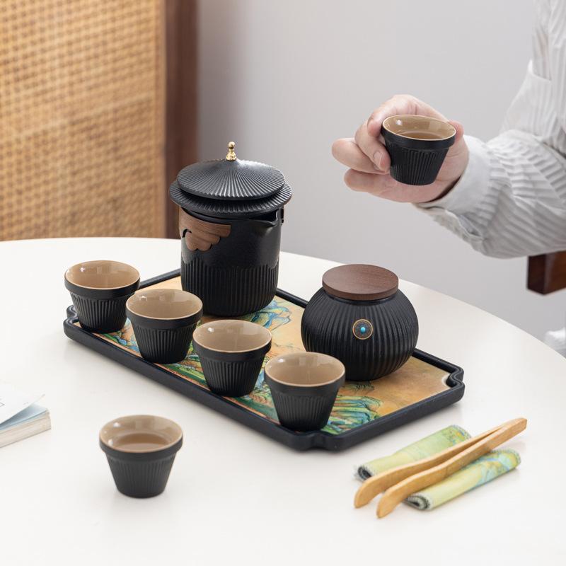 Merchandise Palace Style Forbidden City Ceramic Portable Travel Tea Set Dry Tea Tray Business Mid-Autumn Festival Gifts