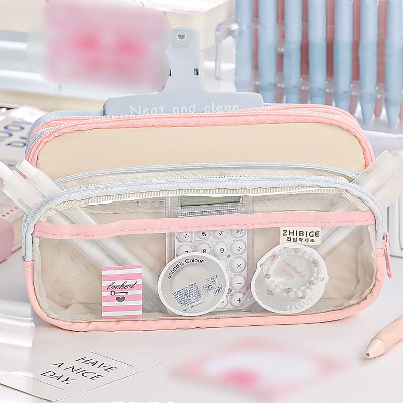 3 Compartments Pencil Bag Large Capacity Pen Pouch Desk Organizer School Supplies Home Office Stationery Storage Bag