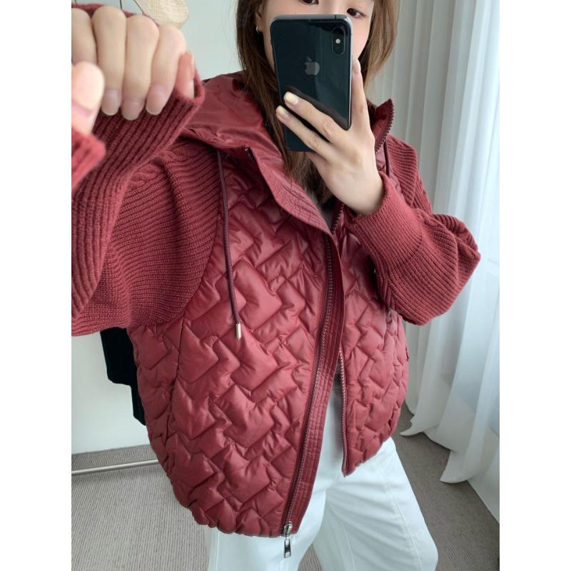 

Весенняя новая хлопковая одежда в стиле пэчворк, вязаный кардиган с капюшоном, свободный, высококлассный, на молнии, свитер-куртка, женский One size красный