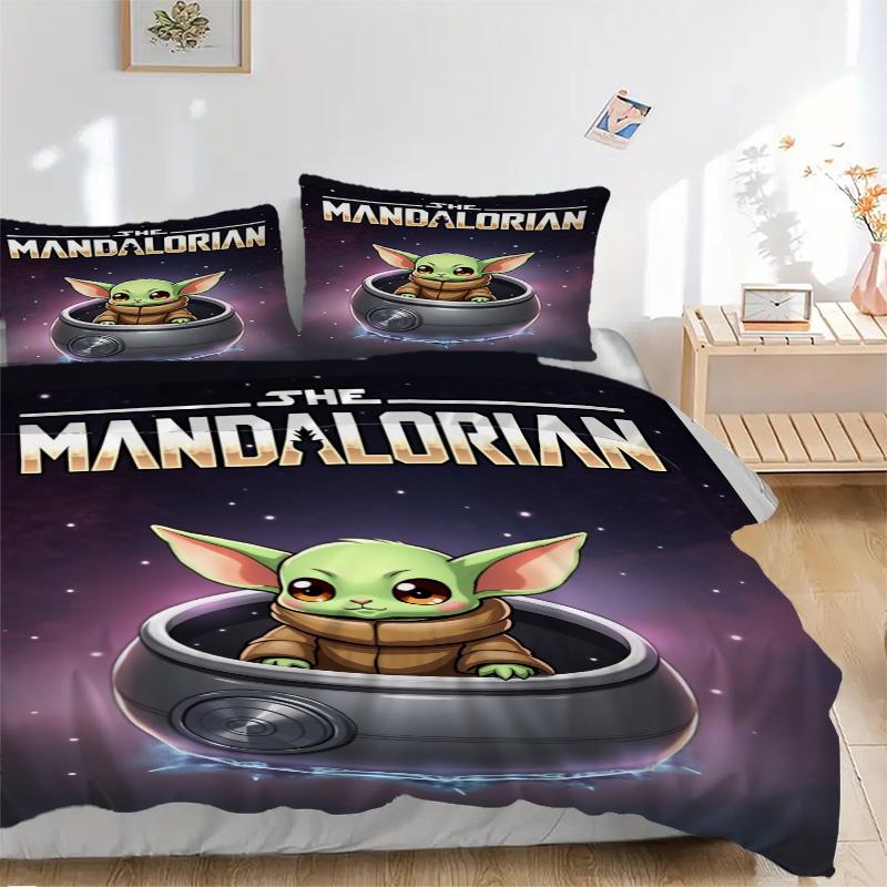 Baby Yoda Abenteuer Druck 3-teiliges Bettwäsche-Set Bettbezug mit 2 Kissenbezügen Zuhause Geburtstagsgeschenk