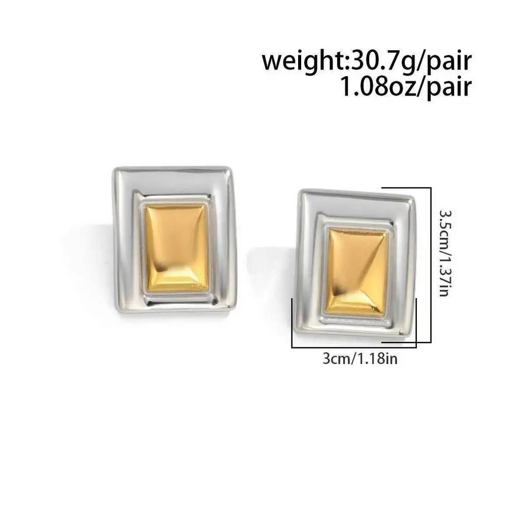 IngeSight.Z Temperament Retro Stainless Steel Square Stud Earrings for Women Luxury 18K Gold Plated Waterproof Earring Jewelry
