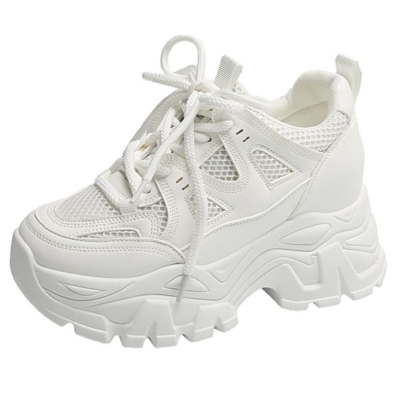 Breathable Chunky Platform Sneakers Women Lace-Up Thick Bottom Vulcanied Shoes Female Fashion Patchwork Non-Slip Casual Shoes