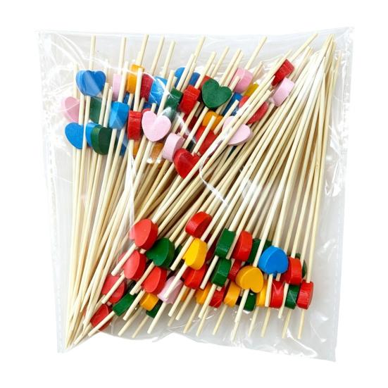 100PCS Disposable Cocktails Picks, Bamboo Long Fruit Label, Cartoon Decor Sharp Tip Skewers, for Burgers Sandwiches Fruits Desserts