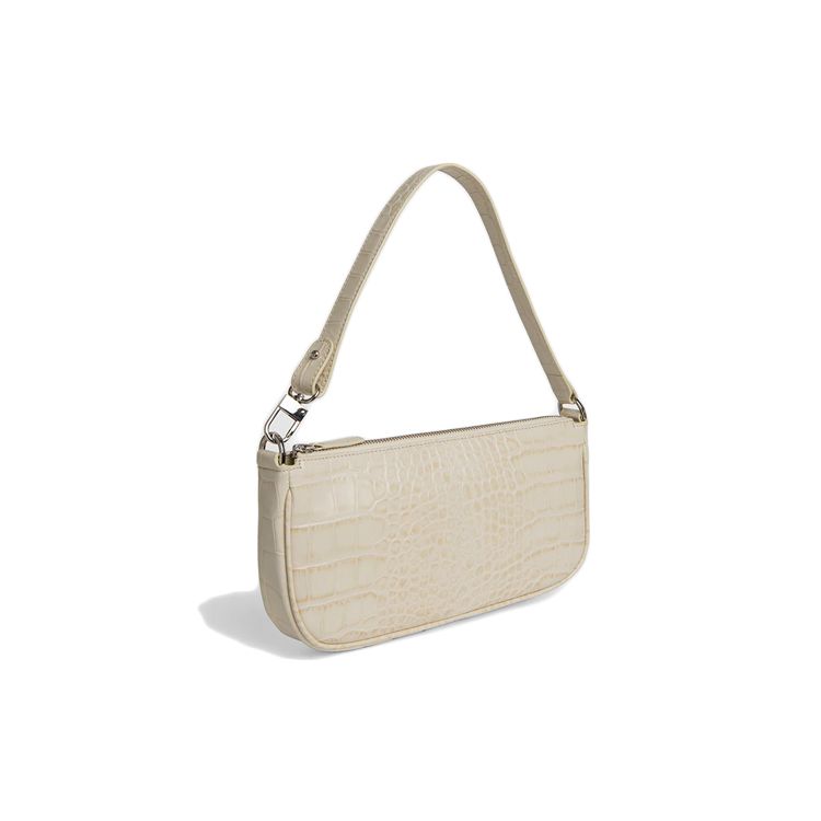 By Far Rachel Solid Color Crocodile Embossed Zipper Closure Leather Underarm Bag Baguette Handheld Shoulder Bag Regular Women Bags 18FWRCLSCEDMED