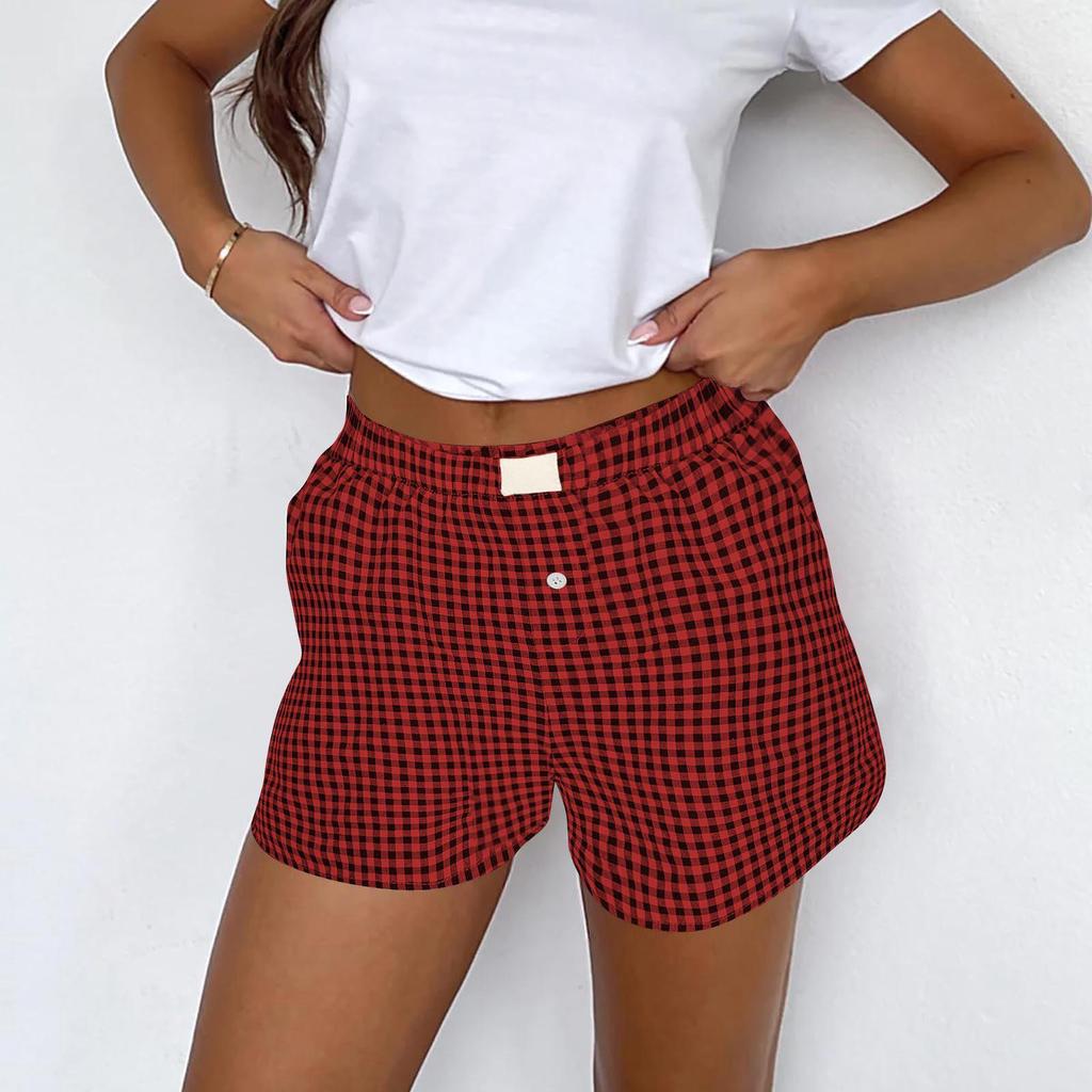 2024 Women's Casual High Waist Plaid Shorts – Comfortable, Loose, Wide-Leg Retro Style