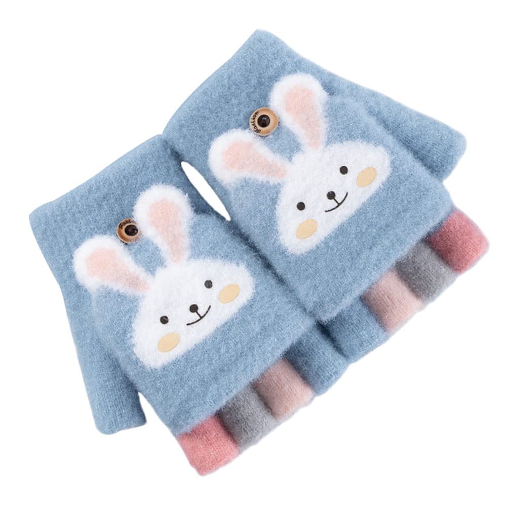 

eigenn Knit for Boys and Mitten Thick and Warm for Fall and Perfect for Playing in the Animal and School Ages Kids Gloves, Girls, Half-Finger Covers, синий