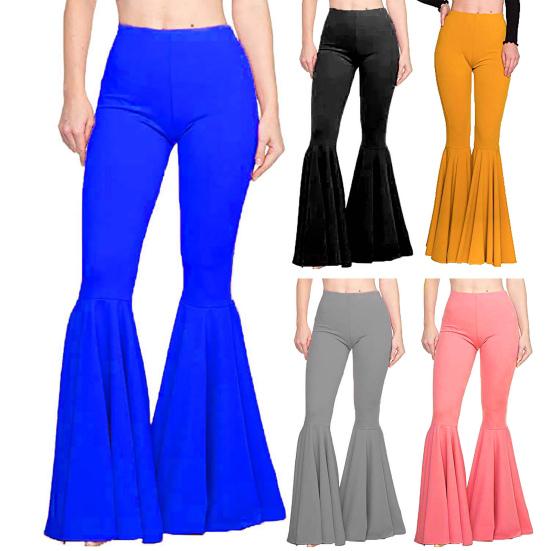 High-Waist Elastic Waistband Control Tummy Hip Lifting Lady Trousers Skinny Breathable Women Solid Color Sports Mermaid Flared Pants Streetwear