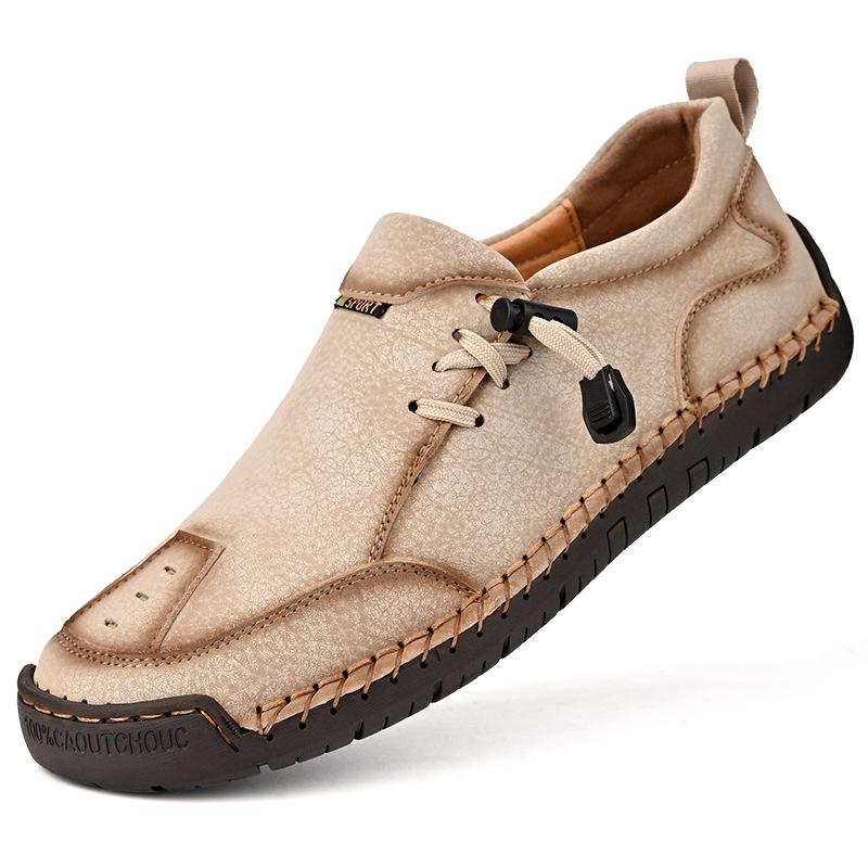 

Handmade Leather Men Shoes Casual Slip On Men Loafers Breathable Brown Men s Leather Shoes Men Flats Men s Moccasins Shoes 38 бежевий